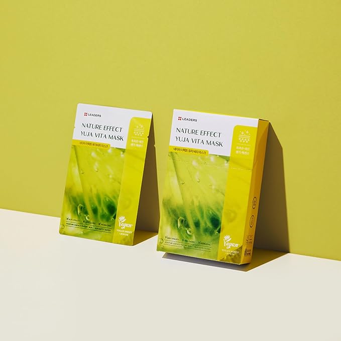 LEADERS Nature Effect Yuja Vita Mask - Helps Hydrate Skin, Serum Content, Vegan Certified - 10 Sheets - Bloomnest
