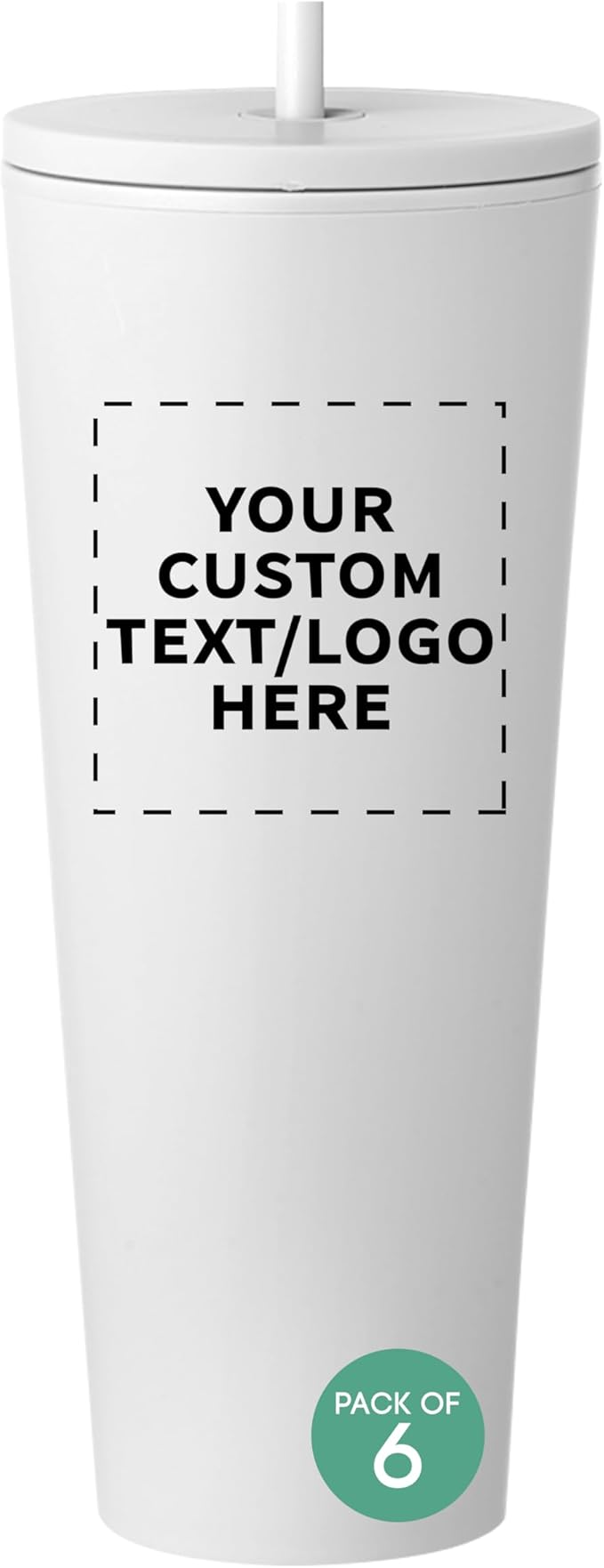 DISCOUNT PROMOS Custom Kenai Plastic Tumblers with Straw 24 oz., Set of 6, Personalized Bulk Pack - Ideal for Busy Professionals, With lids, Ice Coffee Tumbler, To Go Cup, Insulated - White - Bloomnest
