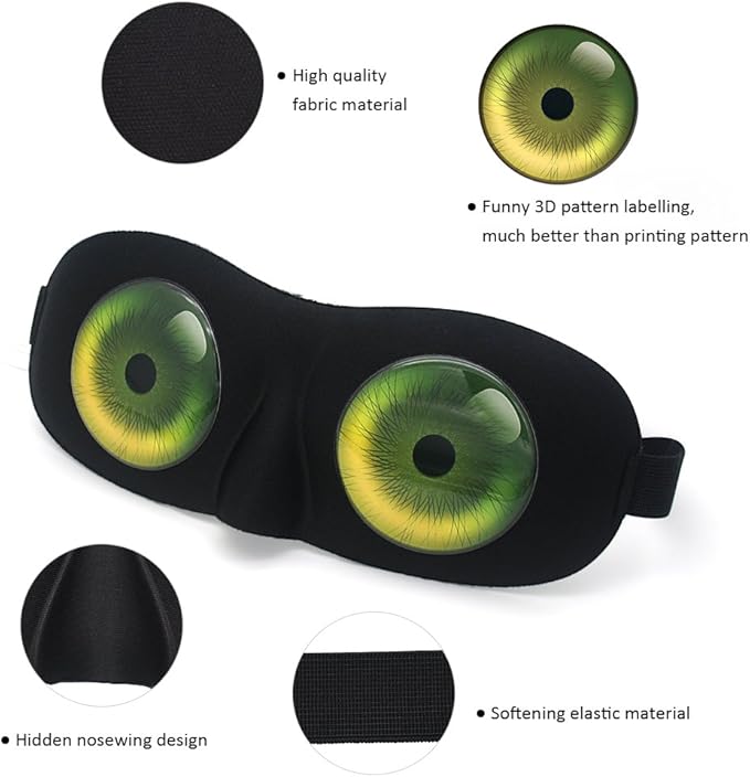 Tphon Eye Sleep Mask Funny Blindfold for Women Men Kid, Upgraded 3D Contoured 100% Blackout Sleeping Mask with Adjustable Strap, Soft Night Blindfold Eye Shades for Travel Naps Shift Works Games - Bloomnest