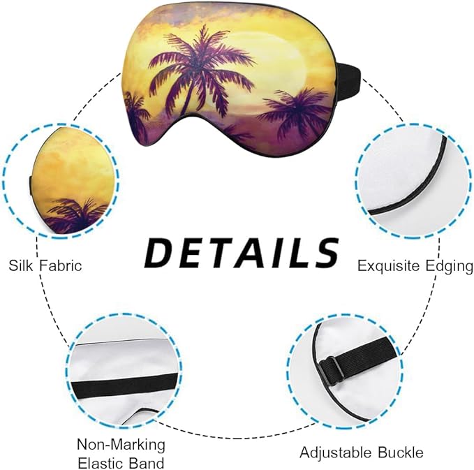Sunset Palm Eye Mask Sleeping Mask Tropical Exotic Trees Scene Sea Beach Sleep Masks Silky Soft Eye Cover for Women Men Shading Blindfold for Air Travel Sleeping - Bloomnest