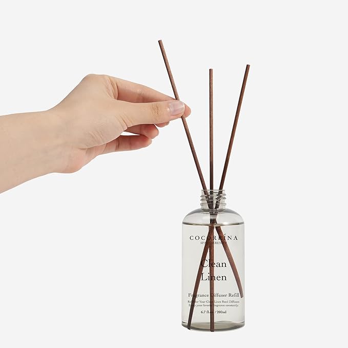 Cocorrína Clean Linen Scented Reed Diffuser Oil with 8 Sticks Fragrance for Bedroom, Bathroom, Oil Diffuser, Home Décor, 6.7 fl oz. (200 ml) - Bloomnest