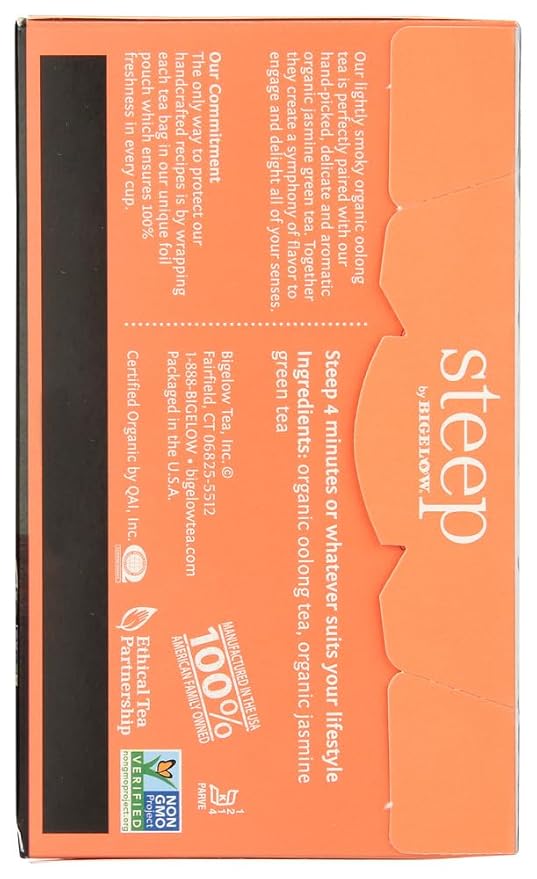 steep Organic Oolong with Jasmine Green 20 Count Box, Certified Organic, Gluten-Free, Kosher Tea in Foil-Wrapped Bags - Bloomnest