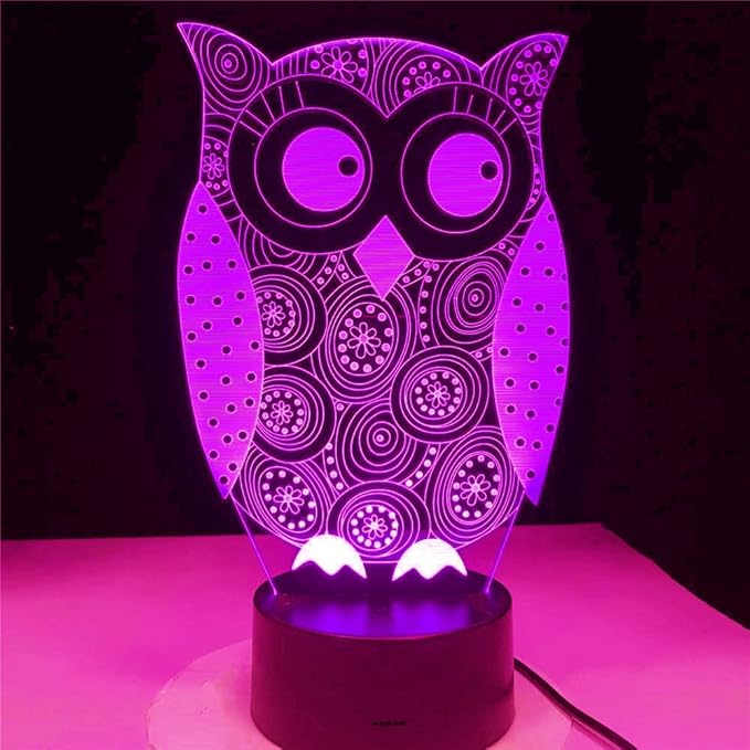 3D Owl Night Light led Lamp Illusion 7 Color Changing Touch Switch Table Desk Decoration Lamps Birthday Gift Acrylic Base USB Cable Toy - Bloomnest
