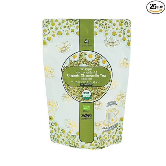 Suwirun Organic Chamomile Tea 25 Bags – 100% Chamomile Flowers – Naturally Caffeine-Free, Supports Relaxation & Sleep – Smooth & Soothing Herbal Tea - Bloomnest