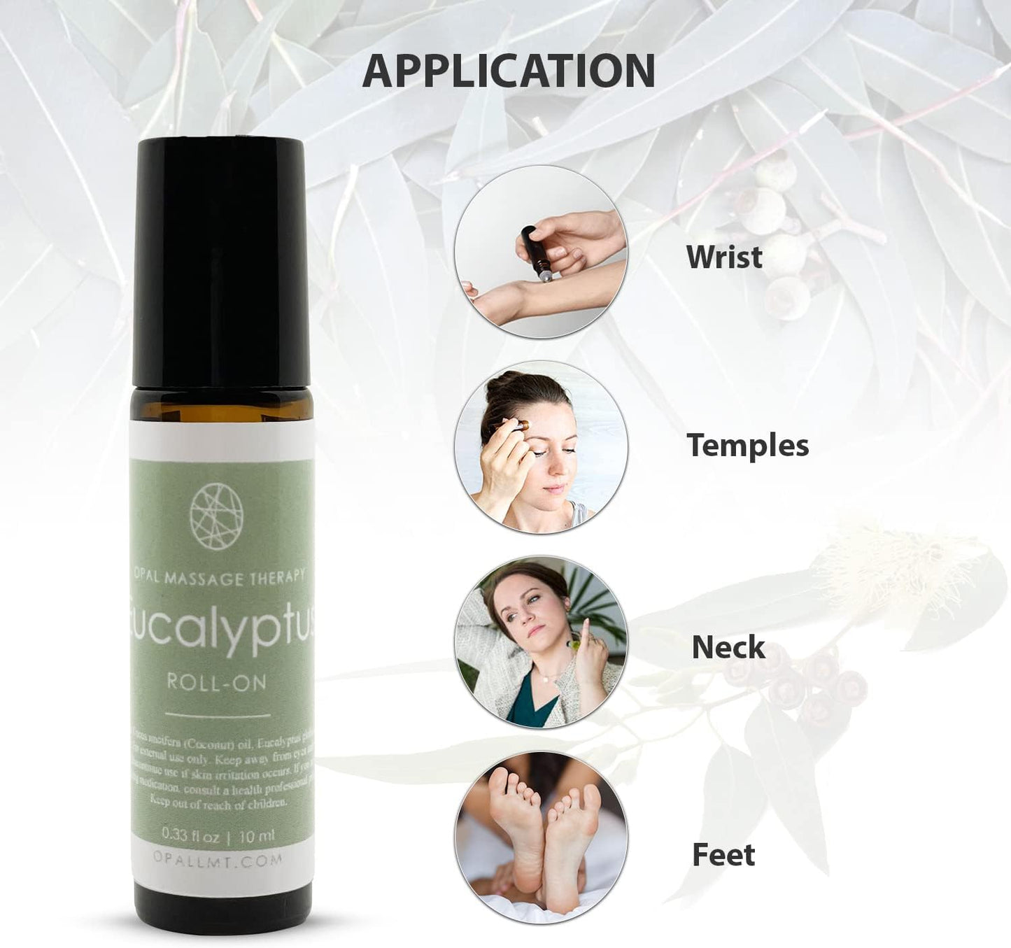 Premium Essential Oil Roll On Opal Massage Therapy (Eucalyptus)