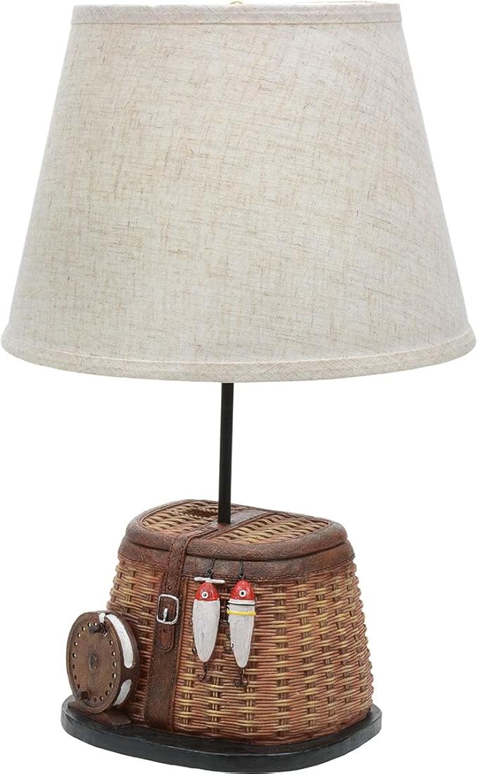 BLACK FOREST DECOR Fishing Creel Accent Lamp - Rustic Lodge Table Lamp with Woven Look - 20.25" x 13.15" - Bloomnest