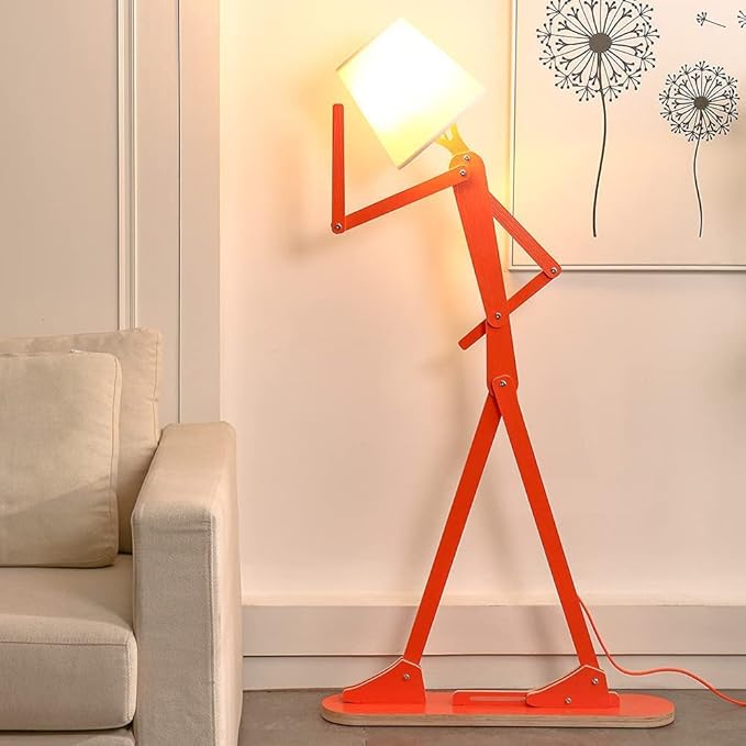 Cool Creative Floor Lamps Wood Tall Decorative Corner Reading Standing Swing Arm Light for Living Room Bedroom Office Farmhouse Kids Gift Idea- with LED Bulb (Oran Orange) - Bloomnest