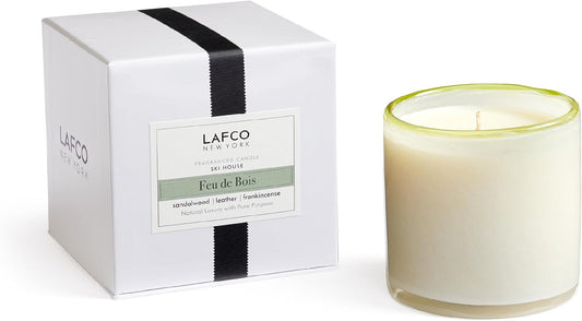 LAFCO New York Signature Candle, Feu de Bois - 15.5 oz - 90-Hour Burn Time - Reusable, Hand Blown Glass Vessel - Made in The USA