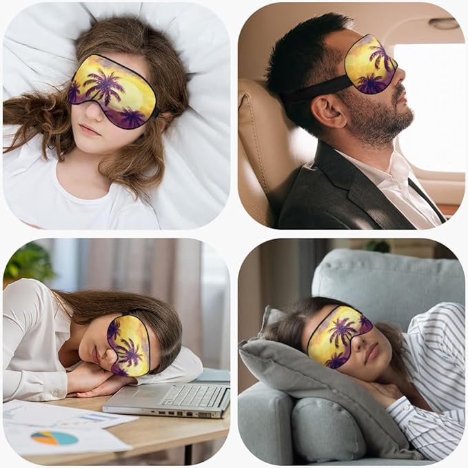Sunset Palm Eye Mask Sleeping Mask Tropical Exotic Trees Scene Sea Beach Sleep Masks Silky Soft Eye Cover for Women Men Shading Blindfold for Air Travel Sleeping - Bloomnest