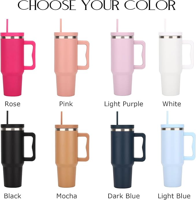 Personalized Tumbler with Handle, Custom 40oz Insulated Stainless Steel Travel Mug Coffee Cup with Engraved Name and Straw Lid, Personalized Gifts for Women Men Him Her (40oz Tumbler Style 4) - Bloomnest