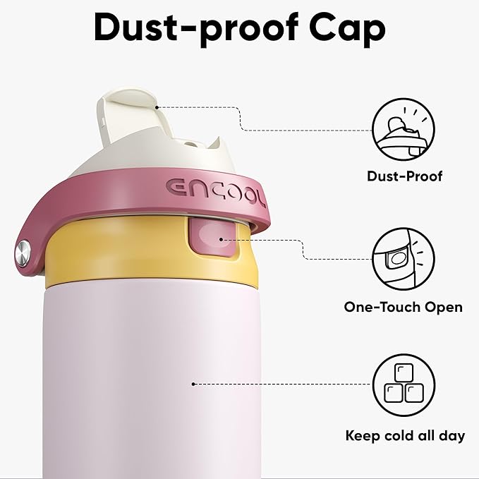 ENCOOL Leakproof Insulated Water Bottle with Straw Dual-Sip Water Bottle Bag-Safe Design for Work, Commute & Gym – Keeps Drinks Cold All Day, 32 oz, Blush Pink ENCOOL