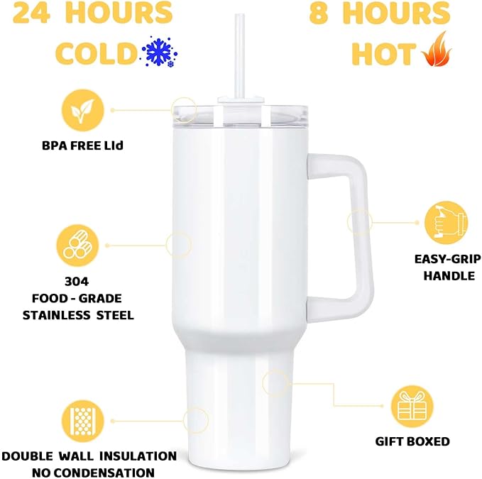 40 Oz Sublimation Tumbler with Handle 4 Pack, Stainless Steel Sublimation Tumbler Mug Blanks with Handle, White - Bloomnest