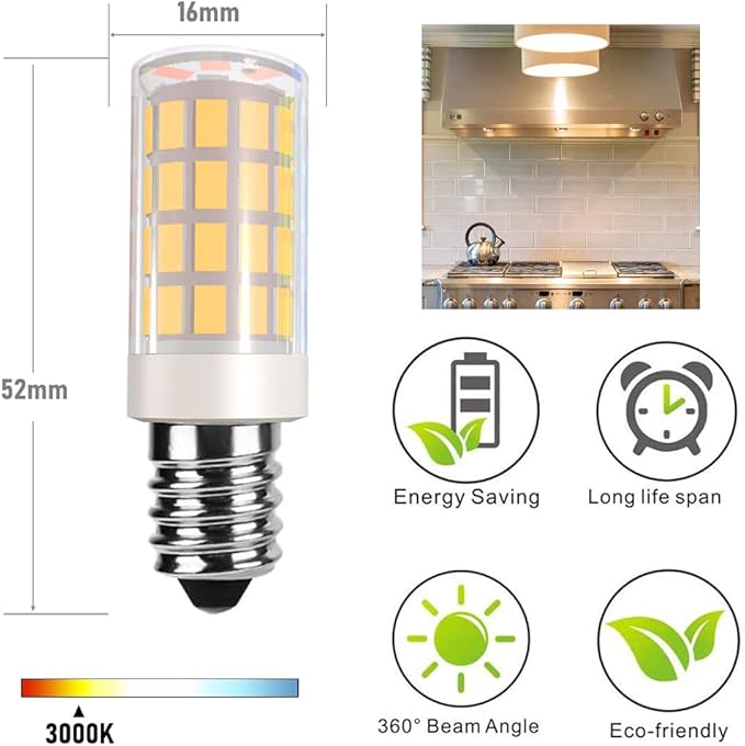 E14 LED Bulb E14 European Base Bulb E14 Cooker Hood Bulb E14 Chandelier Light Bulb 120V Replace Salt lamp,Home Lighting, Kitchens Lighting 4W(40W Halogen Equivalent) 4-Pack(Warm White 3000K) - Bloomnest