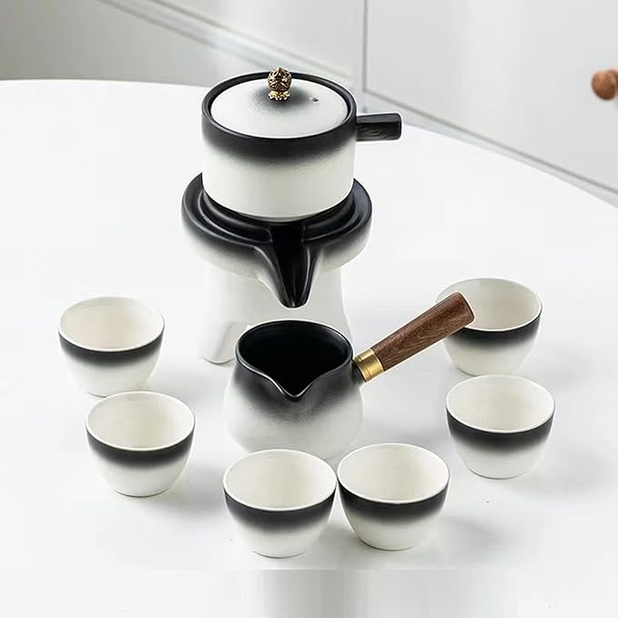Chinese Kung Fu Tea Set, Automatic Stone Grinding Pot, Gift Box Suitable for Tea Ceremony Parties, Gifts, Home, Office decoration in Mother's Day(Gradient Black) - Bloomnest