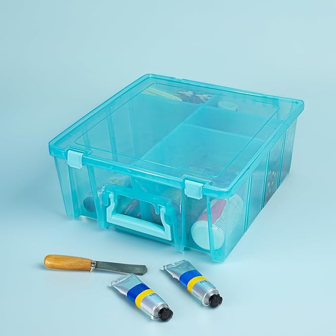 ArtBin 6990AA Super Satchel Double Deep Compartment Box - Art Storage with 8 Removable Compartments, Smart Closure for Craft Supplies (Aqua Mist- Pack of 1) - Bloomnest