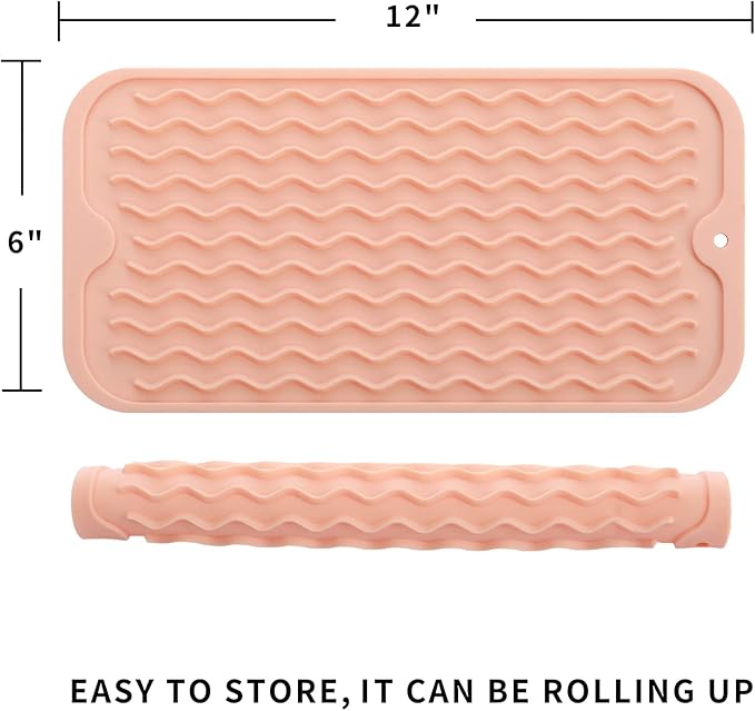 Silicone Dish Drying Mat for Multiple Usage,Easy clean,Eco-friendly,Heat-resistant Silicone Mat for Kitchen Counter or Sink,Refrigerator or Drawer Liner Pink S 12 inches x 6 inches - Bloomnest