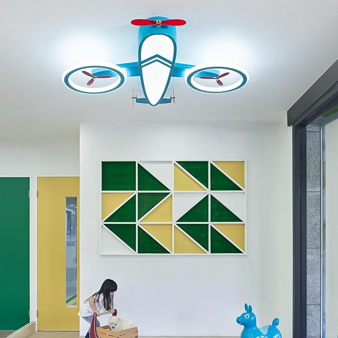 Kids Ceiling Lights for Bedroom Blue Airplane Light Fixture Mount 24.8" Kitchen Ceiling Light Fixtures 3000K-6000K with Remote 68W Flush Mount LED Lamp for Kids Room - Bloomnest
