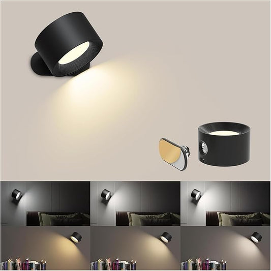 Led Wall Sconces, Wall Lamps with Battery Operated, Wall Mounted Cordless Lights with 3 Color Temperature&3 Brightness, 360° Magnetic Ball, USB Charging Port for Reading Study Bedside - Bloomnest