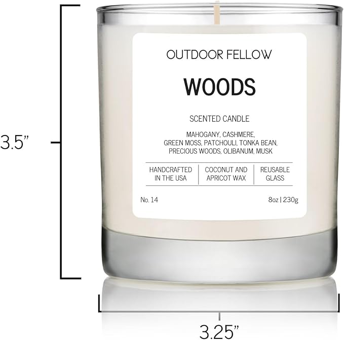 Outdoor Fellow Woods Scented Candle, 8oz, Coconut & Apricot Wax Blend, Mahogany, Cashmere, Patchouli, Tonka Bean, 40-50 Hour Burn Time, Earthy Home Fragrance - Bloomnest
