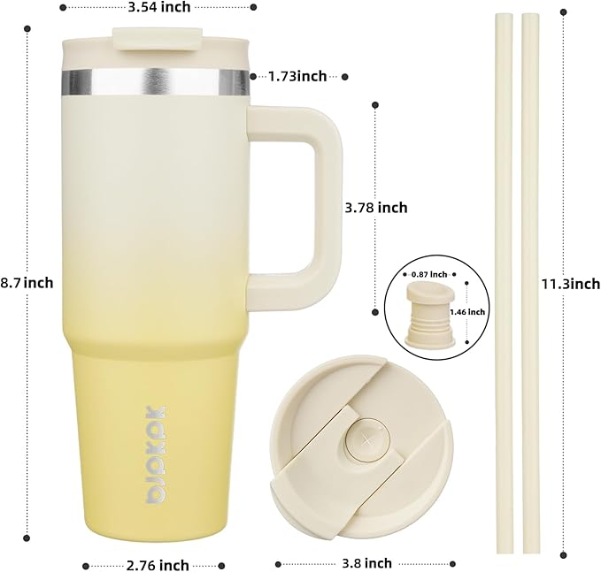 BJPKPK Tumbler With Handle And Straw 30oz Insulated Tumbler Cups With Lid Stainless Steel Travel Coffee Mug,Lemon