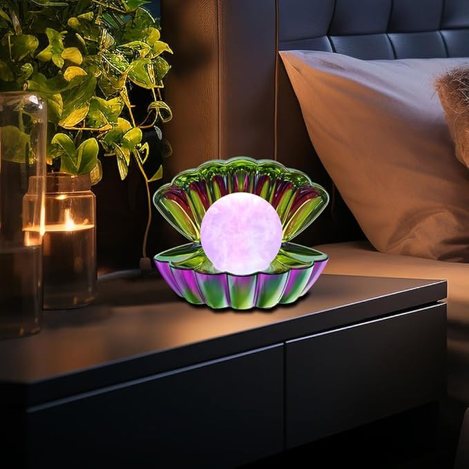 Shell Pearl Beach Themed Night Light, RGB 8 Colors Changing Mood Shell Pearl Lamps, Bedside LED Clamshell Portable Night Lights for Bar (Electroplating Colorful) - Bloomnest