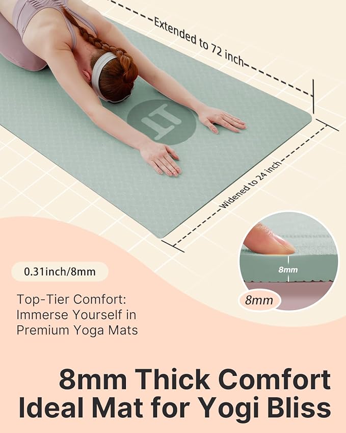 YOTTOY Yoga Mat, 72"x 32"x1/3" Extra Wide Non-Slip Exercise Fitness Yoga Mats,Eco-Friendly TPE Exercise Mats for Women Men Home Workout with Strap Bag - Bloomnest