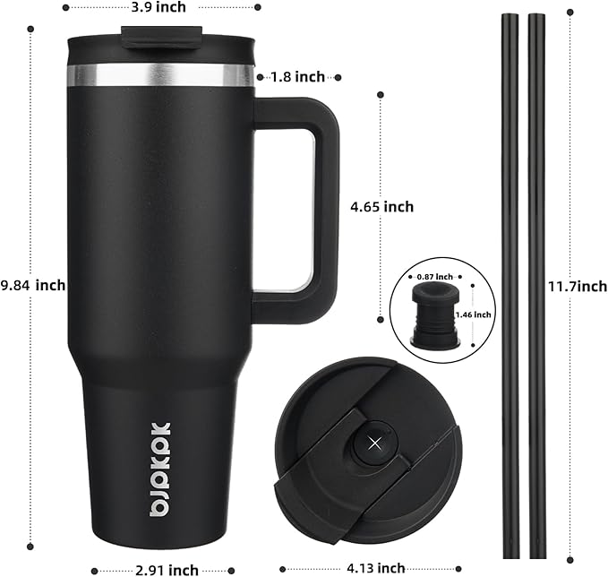 BJPKPK 40 oz Tumbler With Handle Insulated Tumblers With Lid And Straw Stainless Steel Thermal Cup,Black