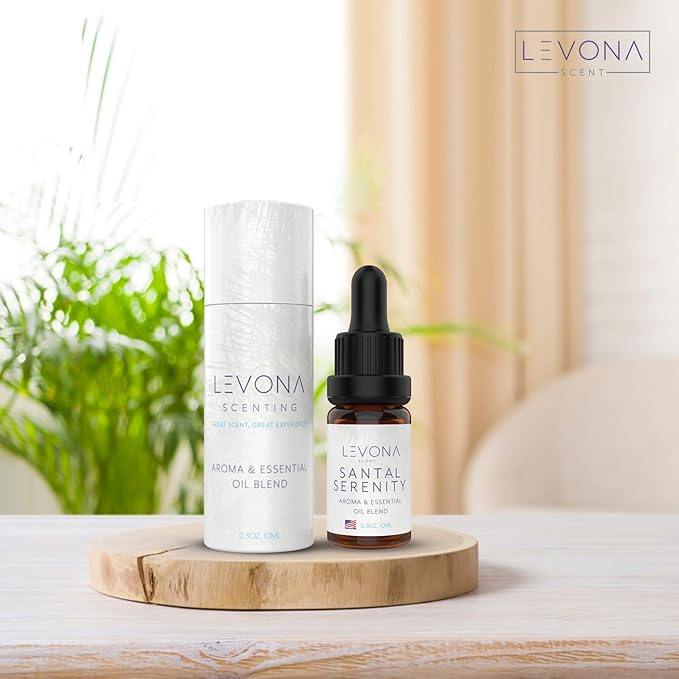 Levona Scent Essential Oils - Scents for Home, Hotel & Office Use - Perfect for Home Diffuser & Humidifiers - Aroma Fragrance Oil, Ideal for Massage, Relaxation, and Spa - Santal Serenity, 10ml LEVONASCENT