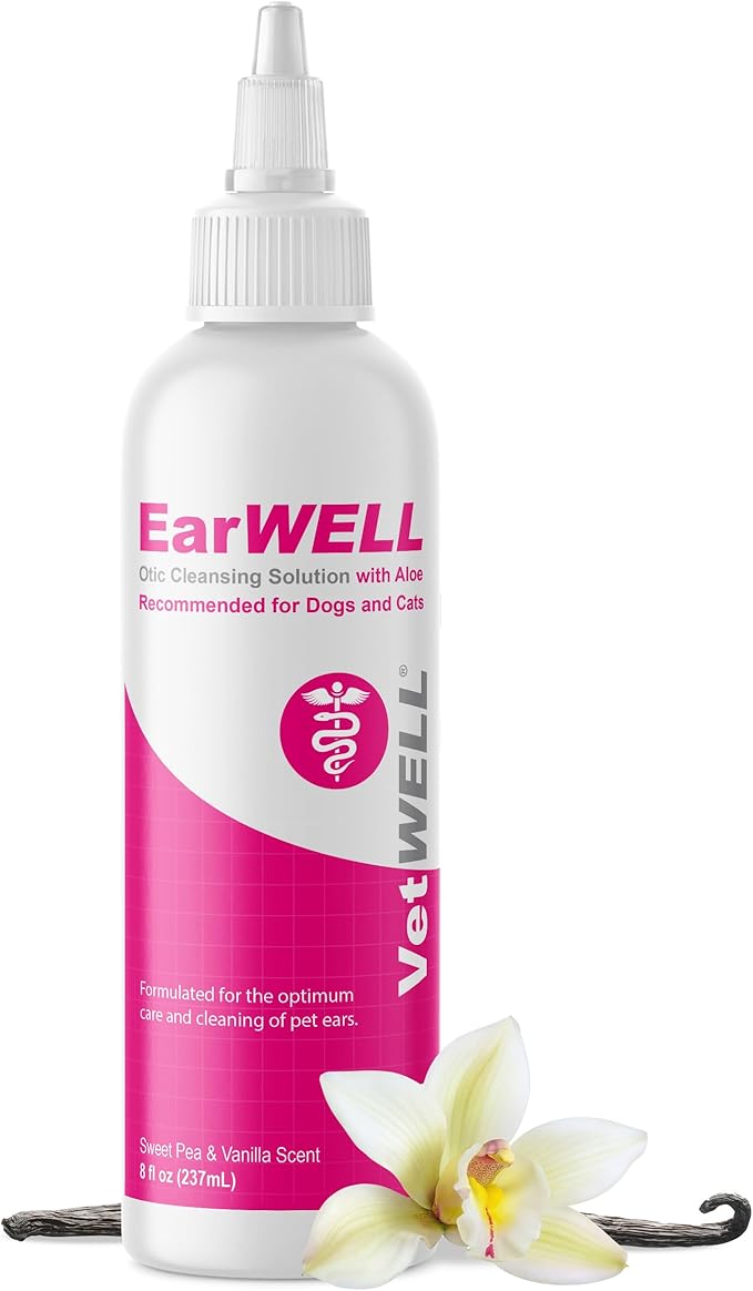 VetWELL Ear Cleaner for Dogs and Cats - Otic Rinse for Infections and Controlling Ear Infections and Odor in Pets - 8 oz (Sweet Pea Vanilla) - Bloomnest