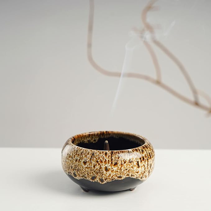 Incense Burner with Calabash Incense Stick Holder - Porcelain Charcoal Censer for Use with Resin Granular Powder Cone or Coil Incense (New Fambe Gray) - Bloomnest