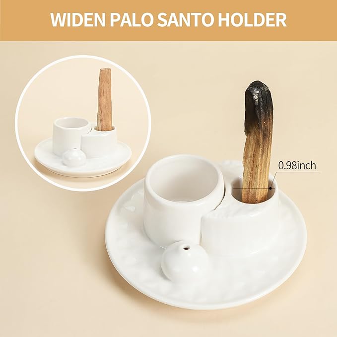 Palo Santo Sticks Holder, Multi-Purpose Handmade Ceramic Incense Burner for Palo Santo Incense Sticks, Sage Holder for Burning, Ash Catcher Tray for Meditation Yoga Room (Pure White) ToolSentryX