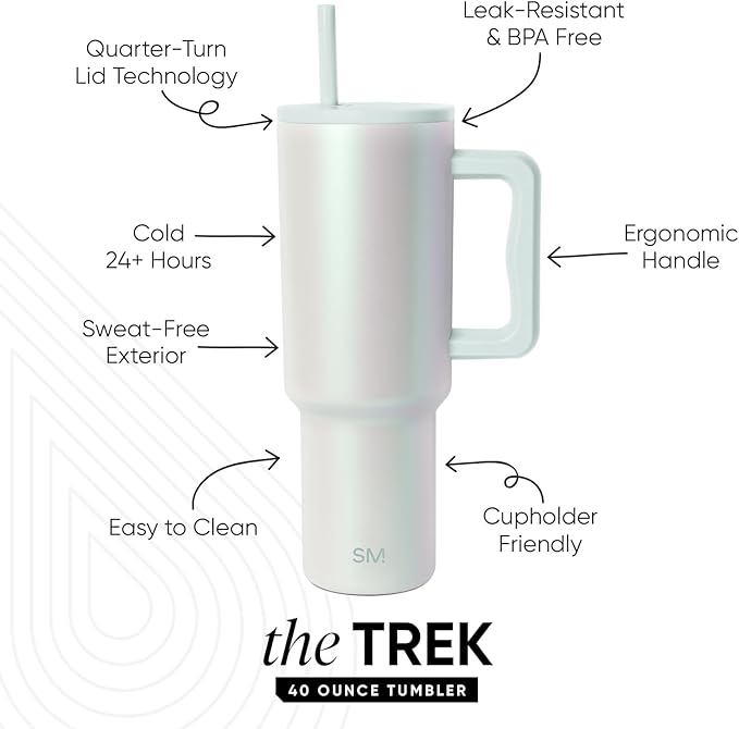 Simple Modern 40 oz Trek Tumbler with Handle and Straw Lid | Cup Holder Friendly Insulated Stainless Steel Travel Mug | Spring Air Pearl SimpleModern
