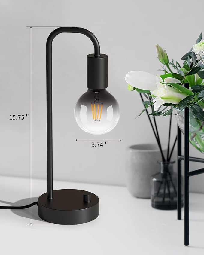 ONEWISH Industrial Table Lamp with 2 USB Port, Fully Dimmable Nightstand Bedside Lamps for Bedroom,Desk Lamps with 2700K Black Gradient Bulb for Reading Living Room,Office - Bloomnest