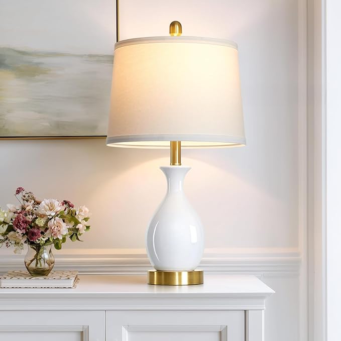 24" Bedside Table Lamp for Bedroom, Modern Classic Ceramic Lamp for Living Room, Small White Table Lamps for Nightstand & End Table (1 Pack) - Bloomnest