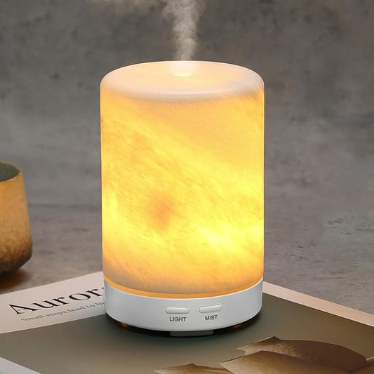 Koville White Marble Essential Oil Diffuser - Ultrasonic Aromatherapy & Humidifier with 2-Color LED Lights, 110ML Decorative Marble Aromatherapy Diffuser, Auto Shut-Off, Scent for Home, Office, Yoga