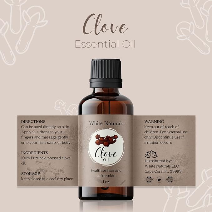 Organic Clove Essential Oil - 100% Pure & Natural, Therapeutic Grade, Undiluted, Premium Quality Aromatherapy Oil for Diffuser, Hair, Skin, Gums & Oral Discomfort and Teeth with Premium Glass Dropper - Bloomnest