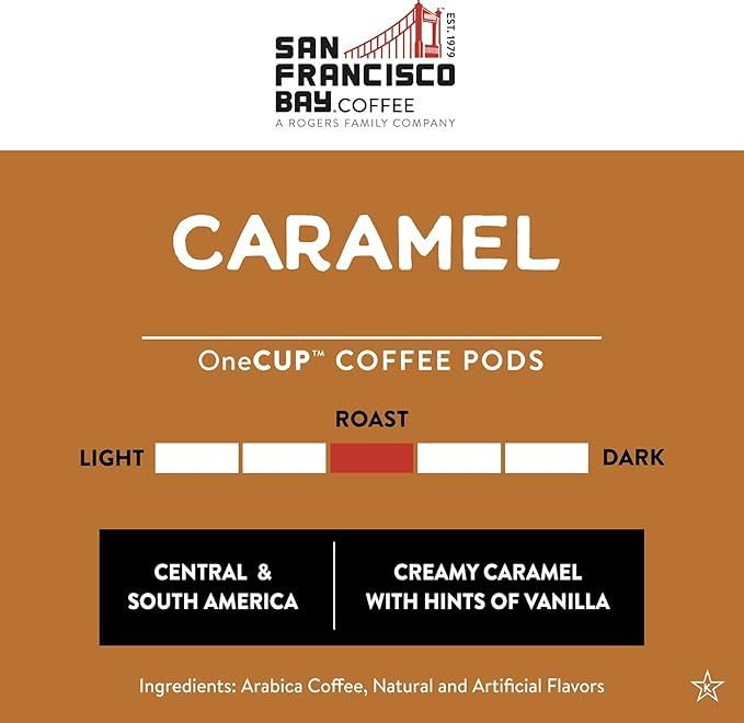 San Francisco Bay Compostable Coffee Pods - Caramel (80 Ct) K Cup Compatible including Keurig 2.0, Flavored, Medium Roast - Bloomnest