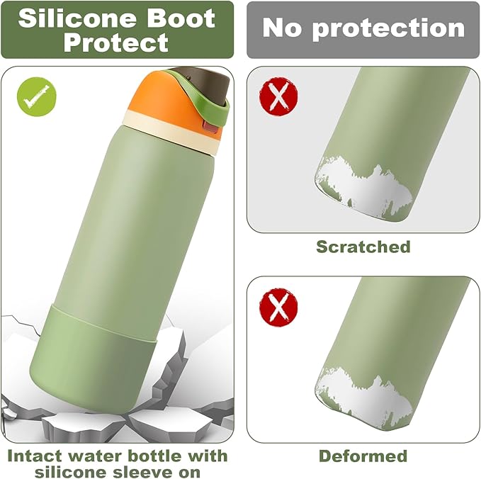 2PCS Silicone Water Bottle Boot for Owala 24oz 32oz 40oz, Anti-Slip Protective Sleeve Bottom Bumper Protector for FreeSip, Twist, and Flip Stainless Steel Water Bottles Alwenid