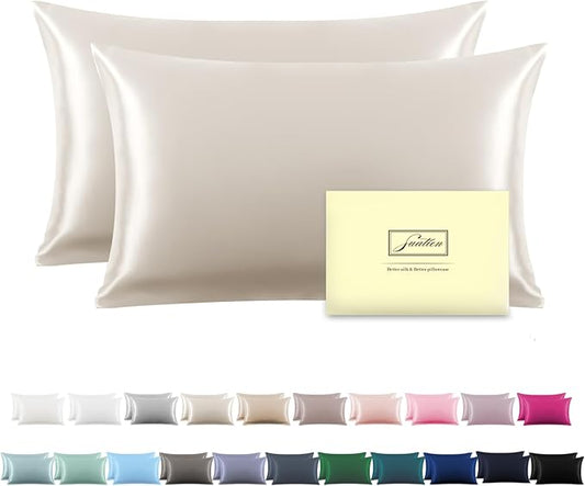 Silk Pillow Cases 2 Pack Soft Breathable and Sliky King Size Pillow Cases Set of 2,Natural Mulberry Silk Pillowcase Set of 2 for Hair and Skin with Hidden Zipper (Beige,20"X 36",2pcs) - Bloomnest