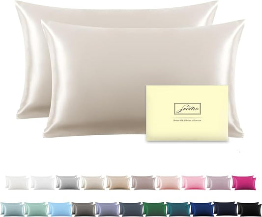 Silk Pillow Cases 2 Pack,Soft Breathable and Sliky Queen Size Pillow Cases Set of 2,Natural Mulberry Silk Pillowcase Set of 2 for Hair and Skin with Hidden Zipper (Beige,20"X 30",2pcs) - Bloomnest