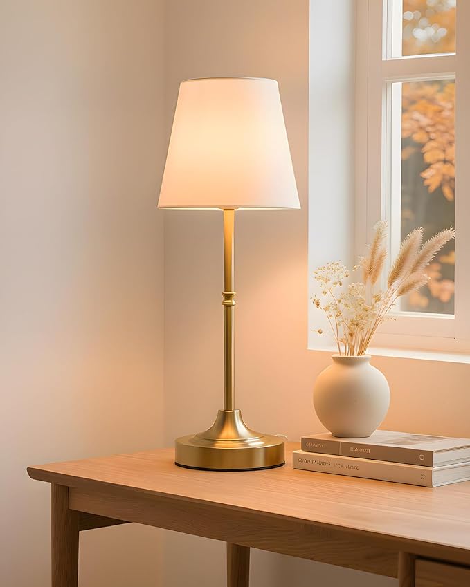 Gold Cordless Rechargeable Table Lamp, Touch LED Bedside Lamp, 5200mAh Battery Operated Lamp, 3 Shades + 3 Color Stepless Dimming, Portable Wireless Small Table Lamp for Bedroom,Kitchen - Bloomnest