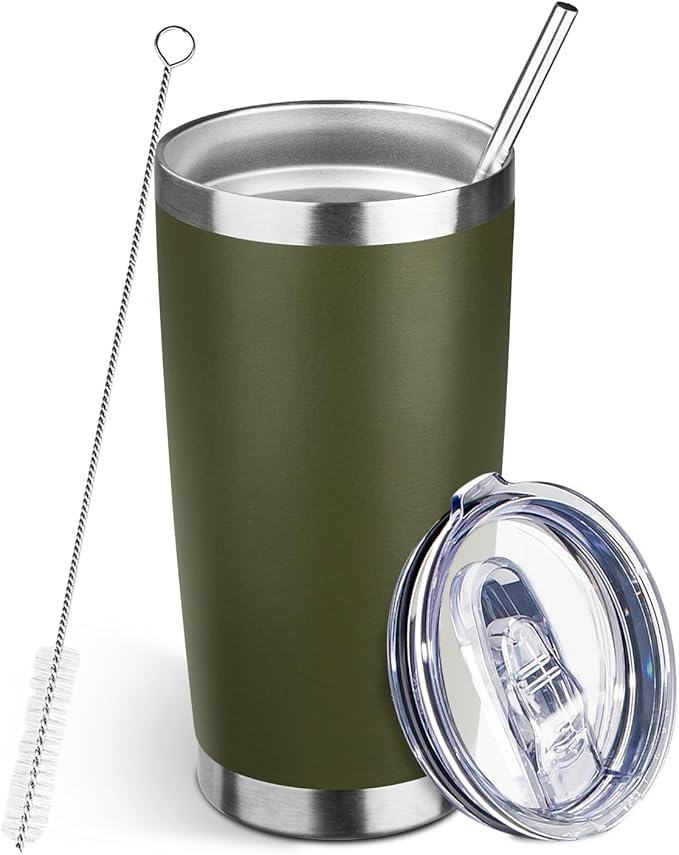 20oz Tumbler Bulk with Lid and Straw, Stainless Steel Double Wall Vacuum Insulated Travel Mug, Powder Coated Coffee Cups for Hot and Cold Drinks,Funny Gifts for Women Men(Navy Green,1) - Bloomnest