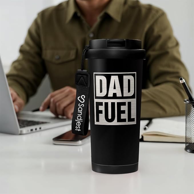 Dad Fuel Tumbler from Daughter Son - Stainless Steel 2-in-1 Lid Coffee Tumbler 18 oz, Insulated Travel Mug Gift for Men Husband, Birthday Christmas Father's Day - Bloomnest
