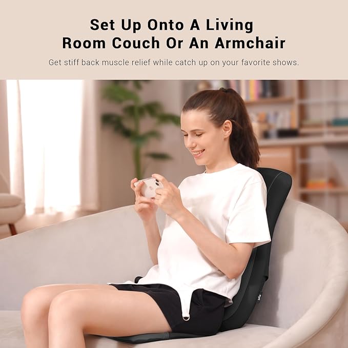 Mynt Black Acupressure Massage Chair Pad with 4 Deep Kneading Nodes, Shiatsu Back Massager for Chair with Heat, Heated Back Massage with a Cushion for Deep Tissue, Gift for Christmas - Bloomnest