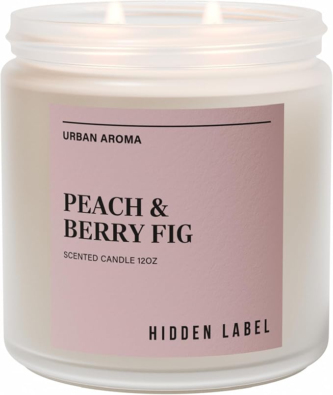 Hidden Label Peach & Berry Fig Soy Wax Candle, 12oz 2 Wick Natural Soy Non Toxic Candles, Clean Burning Long Lasting Aromatherapy for Home | Gifts,Premium Scents for Relaxation & Stress Relief,Gifts - Bloomnest