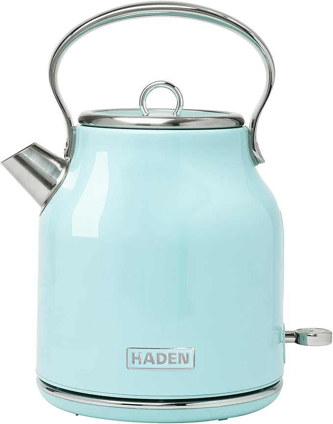Haden Heritage 1.7 Liter Stainless Steel Electric Kettle, Hot Water Kettle with 360-Degree Base and Auto Shutoff, Turquoise & Chrome - Bloomnest