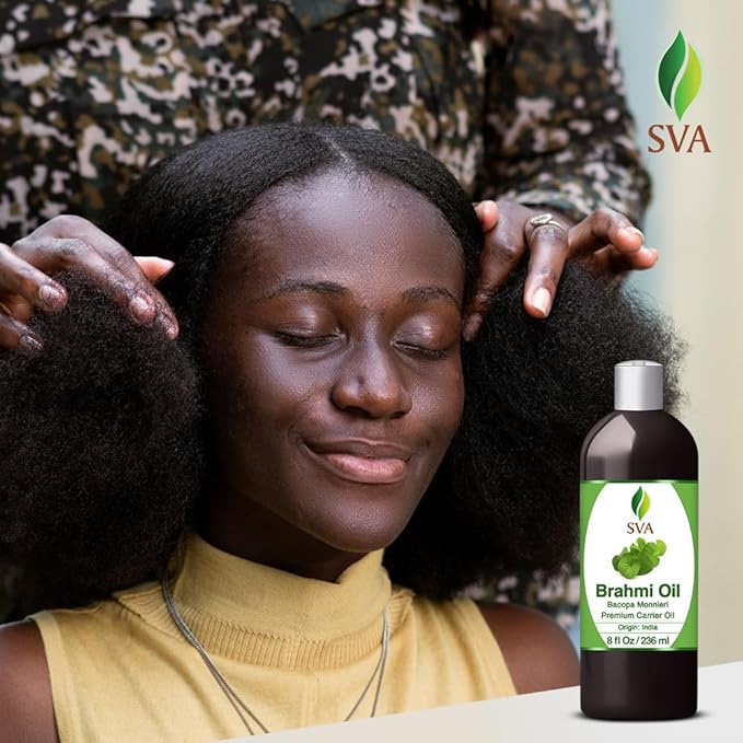 SVA Brahmi Oil - 8 Fl Oz – 100% Natural Cold Pressed Brahmi Oil - for Face, Skin Care, Hair Care, Scalp Massage & Body Massage – Carrier Oil with Pump - Bloomnest