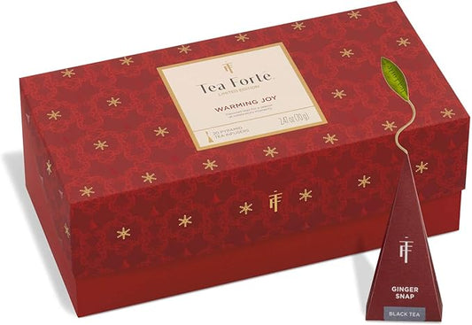 Tea Forte Warming Joy Holiday Premium Presentation Box Gift Set Sampler, 20 Count, 4 of Each Blend Individually Wrapped Handcrafted Pyramid Infuser Bags - Bloomnest