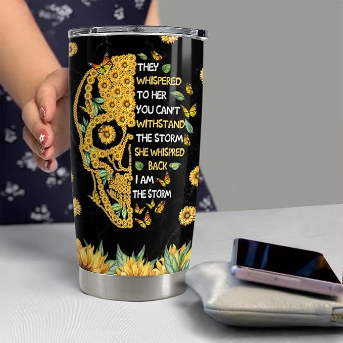 Personalized Skull Sunflower Tumbler Custom Name 20oz 30oz Tumblers with Lid Gift for Women Friends Skull Lovers Birthday Christmas - Bloomnest