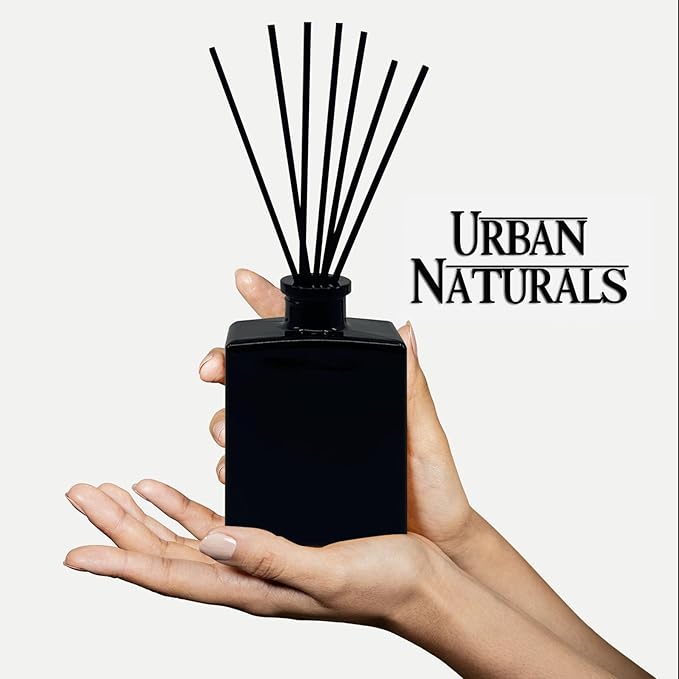 Urban Naturals Smoked Vanilla Reed Diffuser Set with Vanilla Bean, Sandalwood & Leather – 5 Ounce Sleek Black Rectangular Refillable Glass Bottle – Made in the USA UrbanNaturals